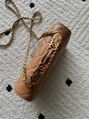 CHANEL 25S CLASSIC WALLET ON CHAIN 19 IN BROWN LAMBSKIN WITH GOLD HARDWARE