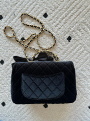 CHANEL 25S MINI FLAP BAG 23 IN BLACK VELVET WITH GOLD HARDWARE