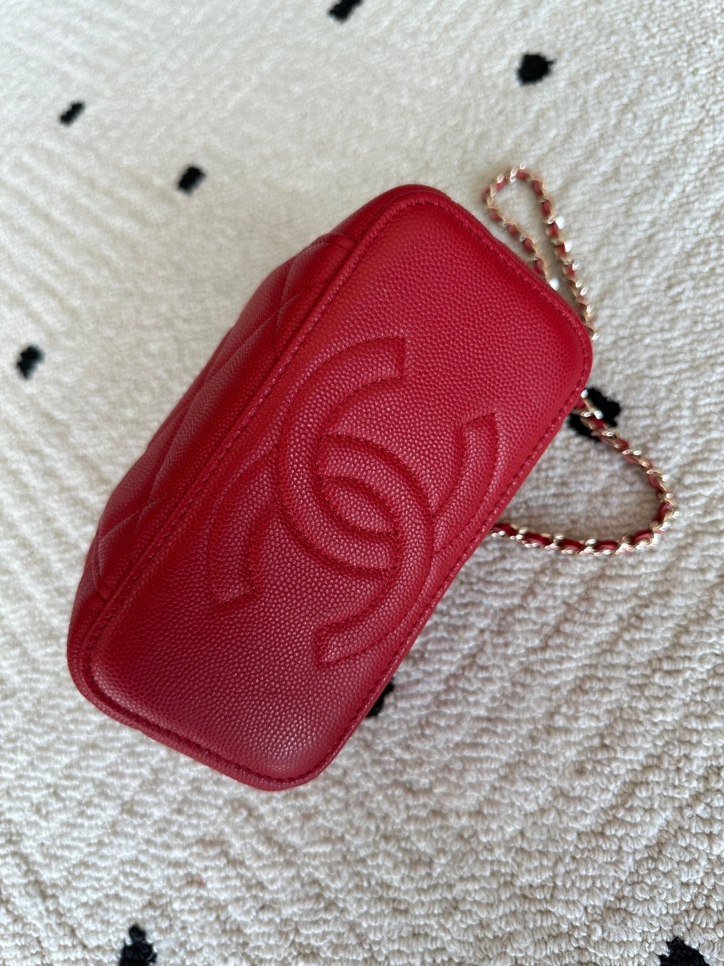 CHANEL 25S VANITY BAG 17 IN RED CAVIAR LEATHER WITH GOLD HARDWARE