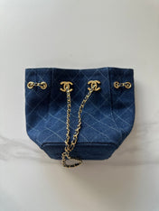 CHANEL 26S MINI BUCKET BAG 18 IN BLUE QUILTED DENIM GOLD HARDWARE