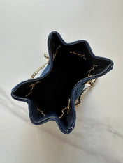CHANEL 26S MINI BUCKET BAG 18 IN BLUE QUILTED DENIM GOLD HARDWARE