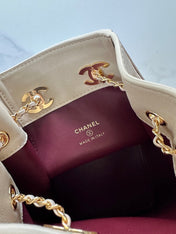 CHANEL 26S MINI BUCKET BAG 18 IN BEIGE QUILTED CALFSKIN GOLD HARDWARE