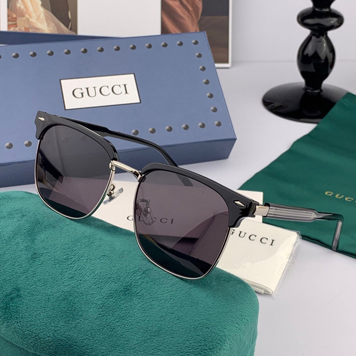 SQUARE METAL AND ACETATE SUNGLASSES G5637