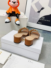 DIOR 26S HIGH-HEEL SANDALS IN BROWN CALFSKIN WITH GOLD HARDWARE