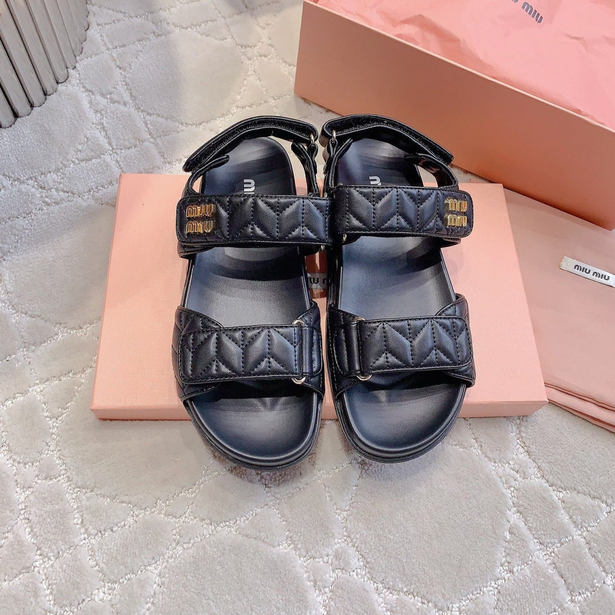 Sandals Black Sheepskin With Horizontal Straps