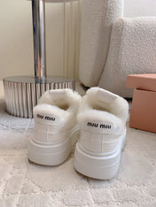 THICK SOLE SNEAKERS IN WHITE LAMBSKIN WITH RABBIT FUR LINING