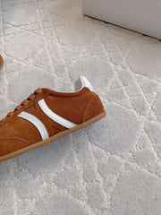 CELINE 25S JOGGER LOW LACE UP SNEAKER IN RUST BROWN CALFSKIN AND SUEDE