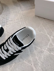 CELINE 25S JOGGER LOW LACE UP SNEAKER IN BLACK CALFSKIN AND SUEDE