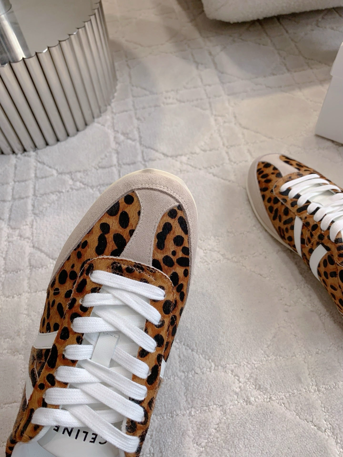 CELINE 25S JOGGER LOW LACE UP SNEAKER IN LEOPARD PRINT CALFSKIN AND SUEDE