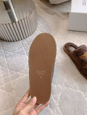 CELINE 26S MULES WITH LOGO IN DARK BROWN WOOL