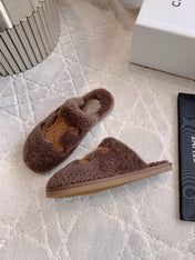 CELINE 26S MULES WITH LOGO IN DARK BROWN WOOL