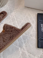 CELINE 26S MULES WITH LOGO IN DARK BROWN WOOL