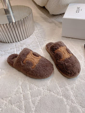 CELINE 26S MULES WITH LOGO IN DARK BROWN WOOL