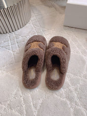 CELINE 26S MULES WITH LOGO IN DARK BROWN WOOL