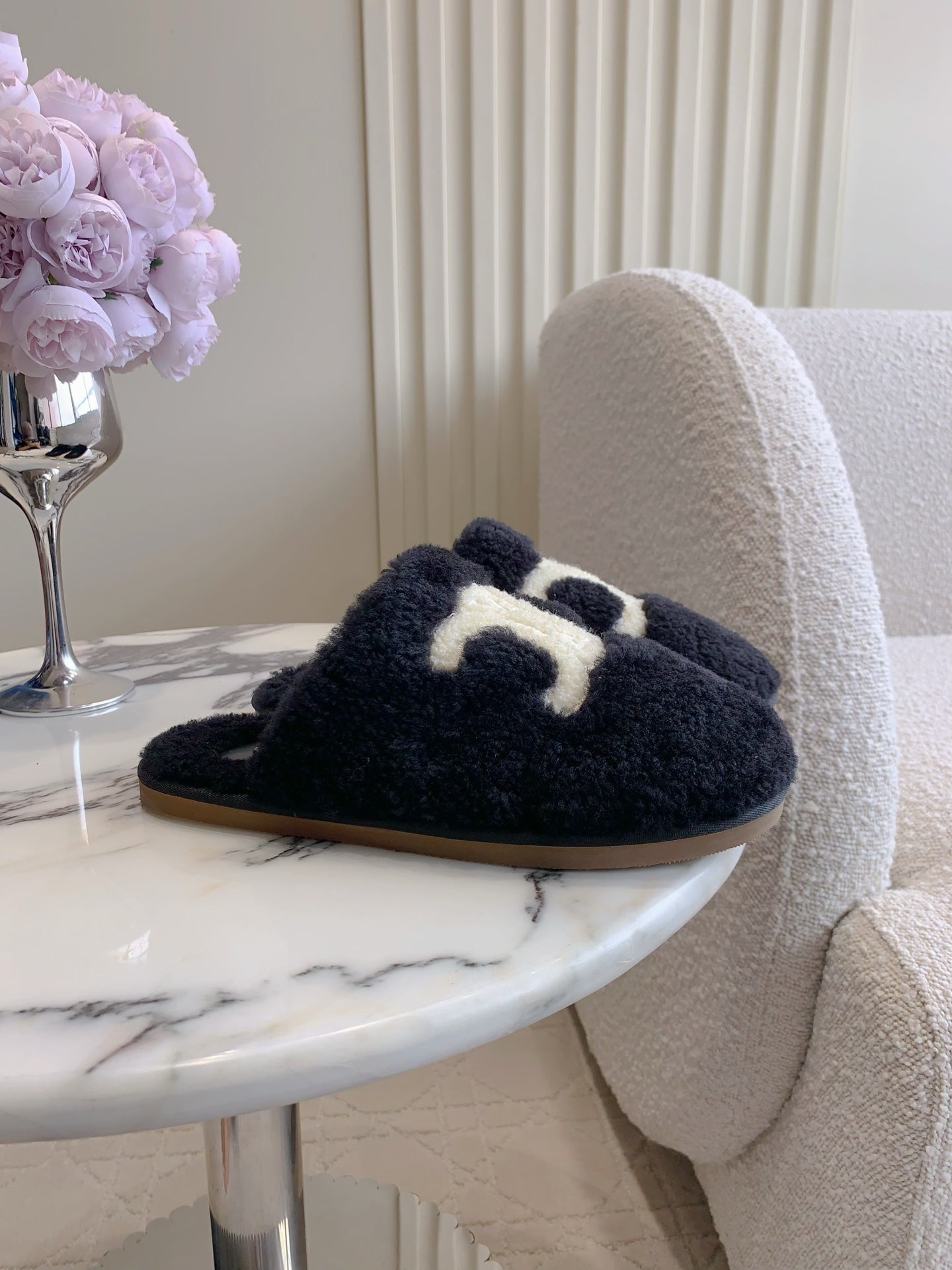 CELINE 26S MULES WITH LOGO IN BLACK WOOL