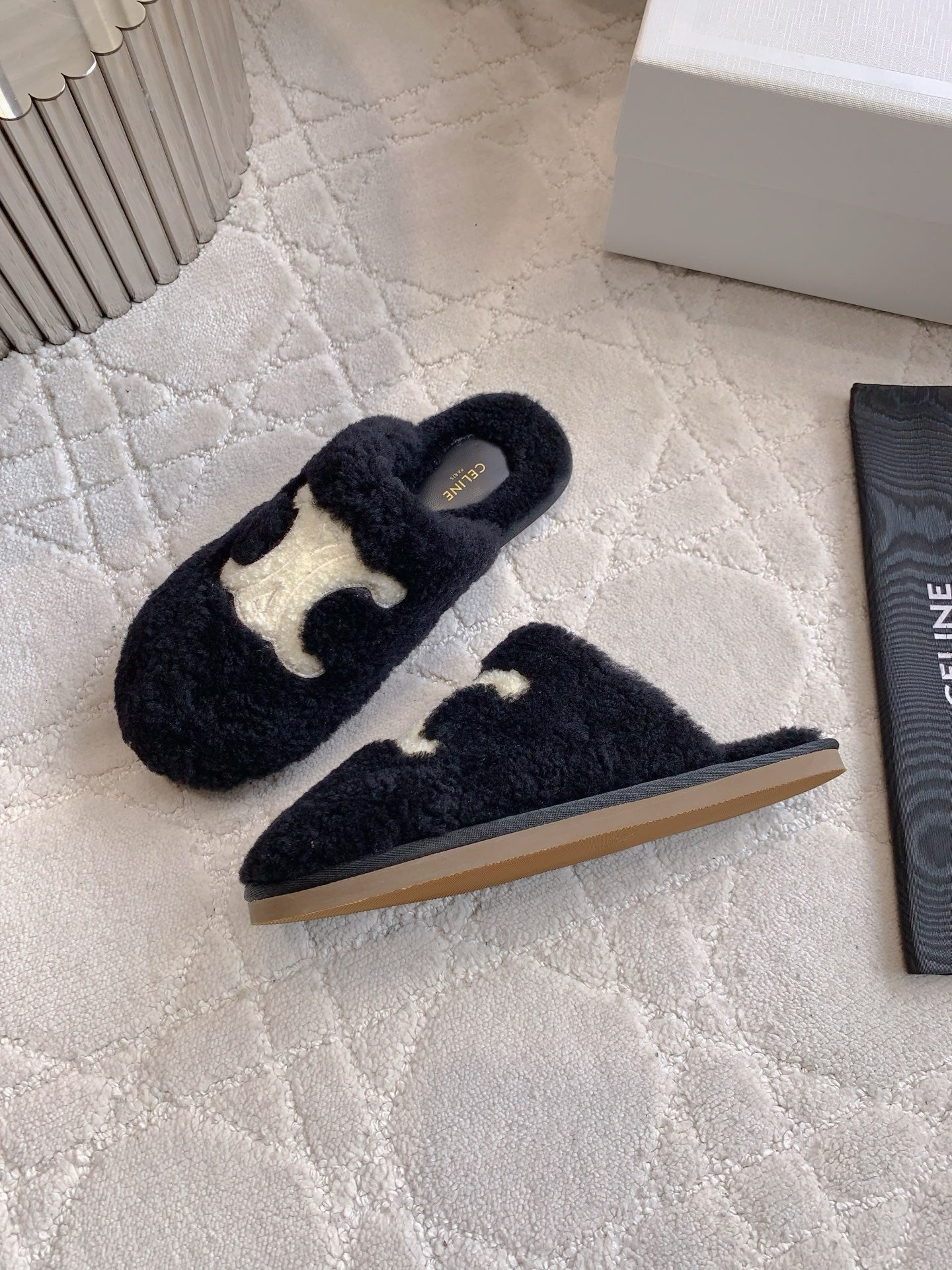 CELINE 26S MULES WITH LOGO IN BLACK WOOL