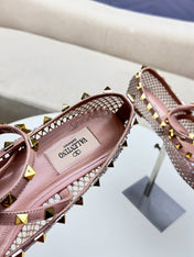 ROCKSTUD PEACH PINK MESH BALLERINA WITH CRYSTALS
