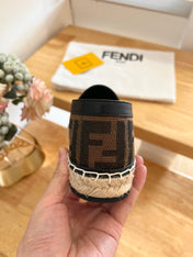 FENDI 26S ESPADRILLE LOAFERS IN DARK BROWN AND BLACK CANVAS STYLE 1