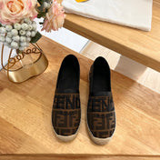 FENDI 26S ESPADRILLE LOAFERS IN DARK BROWN AND BLACK CANVAS STYLE 1