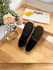 FENDI 26S ESPADRILLE LOAFERS IN DARK BROWN AND BLACK CANVAS STYLE 1