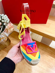 GARAVANI PRINTED COLORFUL CANVAS HIGH SANDAL 95 MM WITH EMBROIDERED LOGO