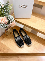 GRANVILLE ESPADRILLE BLACK OBLIQUE EMBROIDERED COTTON