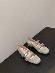 MINI TRES VIVIER STRASS BUCKLE BABIES BALLERINAS IN BEIGE CALFSKIN FULLY EMBELLISHED CRYSTALS