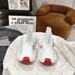 BALENCIAGA 25S SPEED TRAINER SNEAKERS 55 MM IN WHITE AND RED KNIT