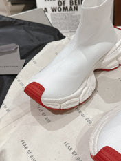 BALENCIAGA 25S SPEED TRAINER SNEAKERS 55 MM IN WHITE AND RED KNIT