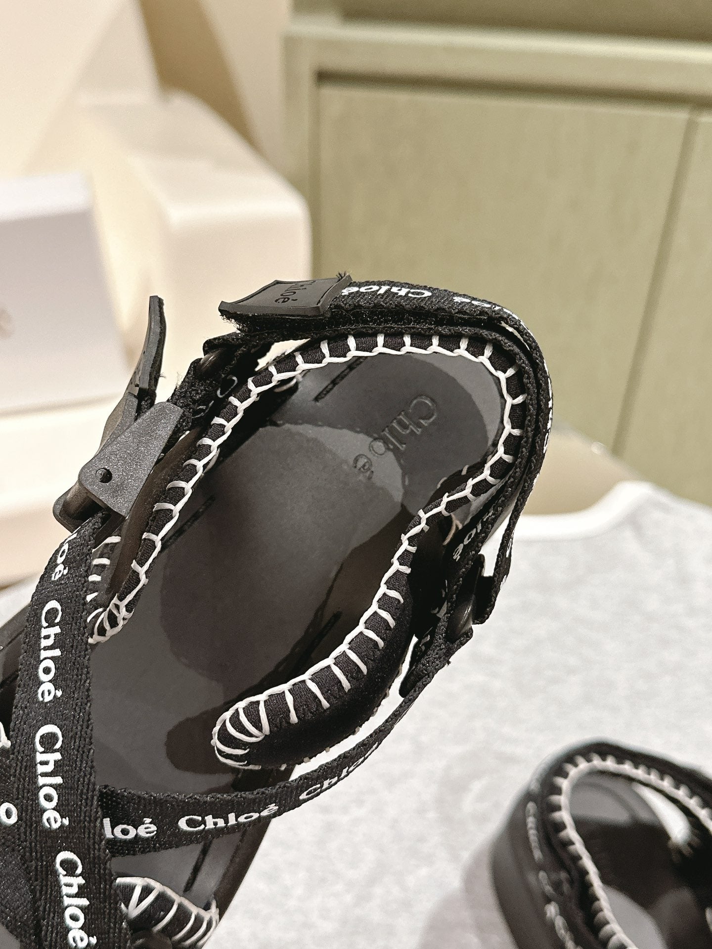 CHLOÉ 26S SANDALS IN BLACK LAMBSKIN AND CANVAS