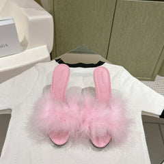 BALENCIAGA 25S HIGH-HEELED SANDALS 85 MM IN PINK FAUX FUR AND PU