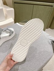 CHLOÉ 26S WEDGE SANDALS IN WHITE LAMBSKIN AND GREY CANVAS