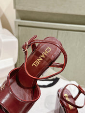 CC HIGH SANDAL WINE RED CALFSKIN