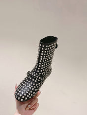 ALAIA SHORT BOOTS IN BLACK LAMBSKIN ATTACH RHINSTONES