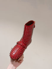 ALAIA SHORT BOOTS IN CHERRY RED LAMBSKIN ATTACH RHINSTONES