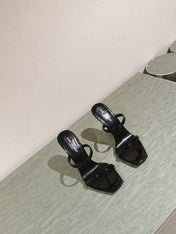 YSL 25S OPYUM HIGH-HEEL SANDALS 100 MM IN BLACK LAMBSKIN