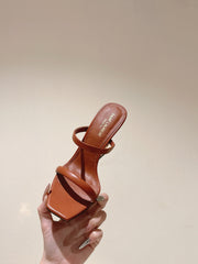 YSL 25S OPYUM HIGH-HEEL SANDALS 100 MM IN BURNT ORANGE BROWN LAMBSKIN