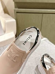 THICK-SOLED ELASTIC BACKLESS SHOES MONGOOSE BEIGE SHINY CALFSKIN