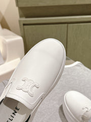 THICK-SOLED ELASTIC BACKLESS SHOES WHITE SHINY CALFSKIN