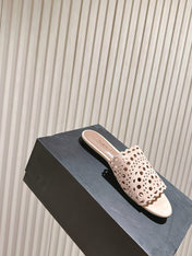 ALAIA PERFORATED SLIDE SANDALS 25S IN PINK BEIGE SUEDE