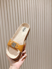 BALENCIAGA 25S SCHOLL SLIDES IN DARK ORANGE PU LEATHER WITH SILVER HARDWARE