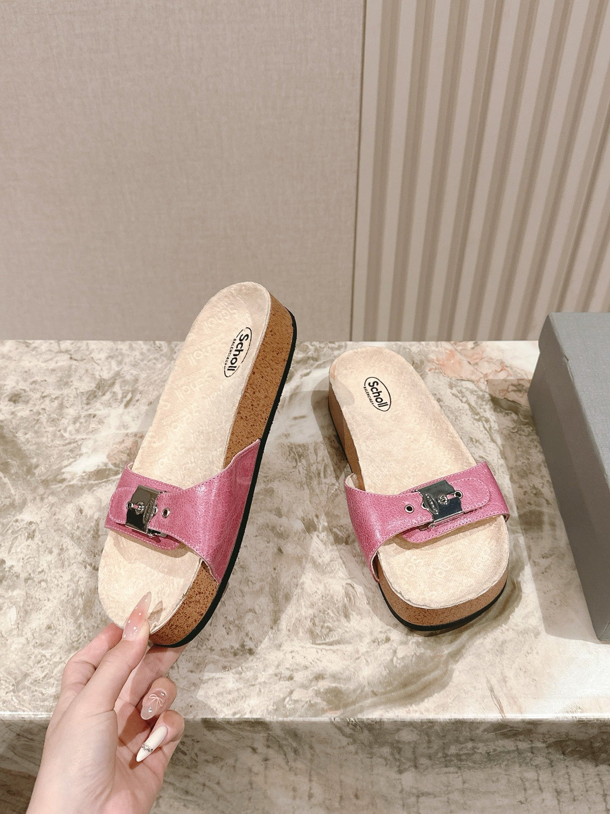 BALENCIAGA 25S SCHOLL SLIDES IN PINK PU LEATHER WITH SILVER HARDWARE