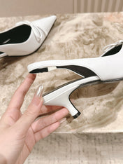 BALENCIAGA 25S HIGH SLINGBACK IN WHITE CALFSKIN WITH SMALL BOW