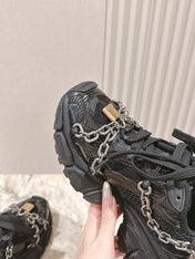 BALENCIAGA 25S 3XL SNEAKERS CHAIN-PADLOCK IN BLACK MESH FABRIC AND PU