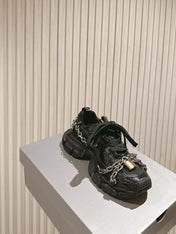 BALENCIAGA 25S 3XL SNEAKERS CHAIN-PADLOCK IN BLACK MESH FABRIC AND PU