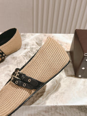 ALAIA MARY JANE 25S IN BEIGE RAFFIA AND BLACK LAMBSKIN WITH SILVER HARDWARE