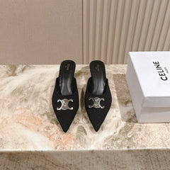 CELINE 25S ALMA TRIOMPHE MULE 45MM IN BLACK DENIM SILVER HARDWARE