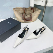 YSL 26S SLINGBACK HEELS 65 MM IN WHITE CALFSKIN