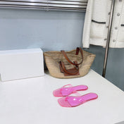 THE ROW 26S SQUARE TOE THONG SANDALS IN TRANSLUCENT PINK PVC WITH SILVER FOOTBED