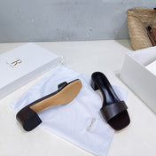 THE ROW 26S SQUARE TOE SLIDE SANDALS 45MM IN DARK BROWN CALFSKIN